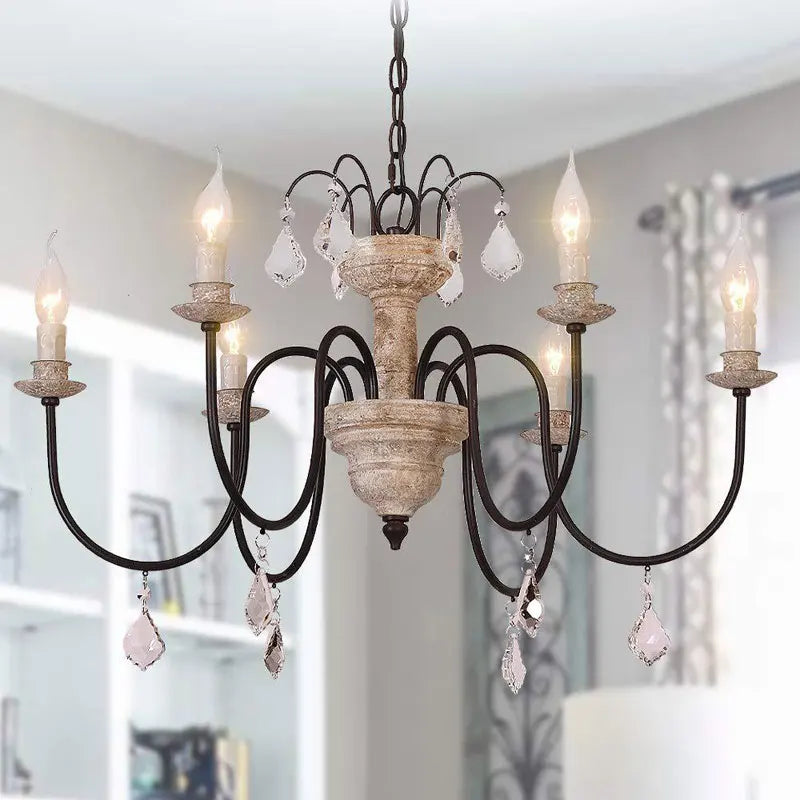 Afralia™ Rustic Wood Chandelier with Crystal Accents, 6-Light Table Lamp