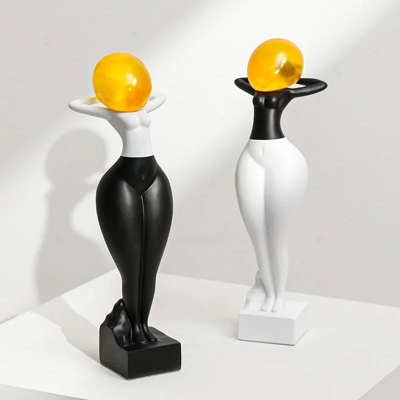 Afralia™ Abstract Art Female Body Decor Figurines Black White Resin Home Decor