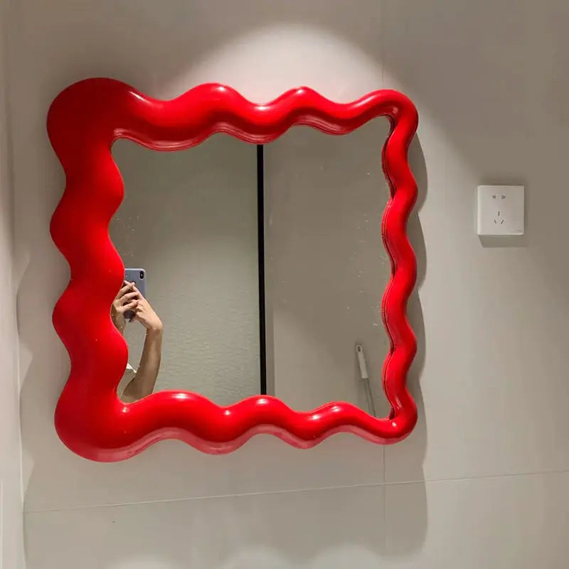 Afralia™ Cream Cloud Wave Mirror, Wall-hung for Bathroom & Bedroom Makeup Decor