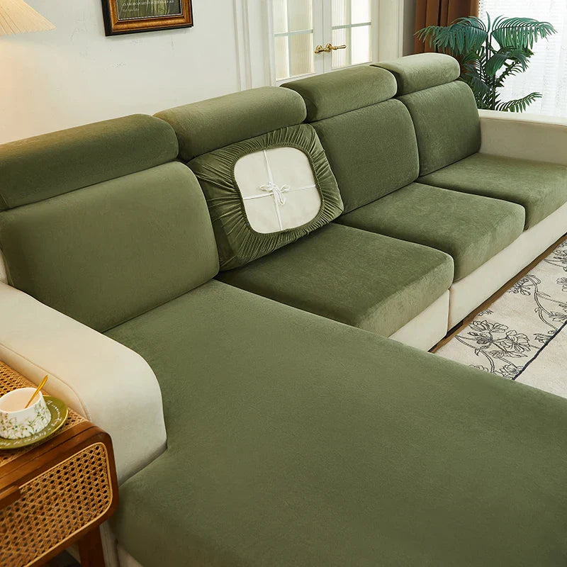 Afralia™ Velvet Sofa Cover: Single Loveseat L-shaped Protector in Polar Fleece Stretch Fabric.
