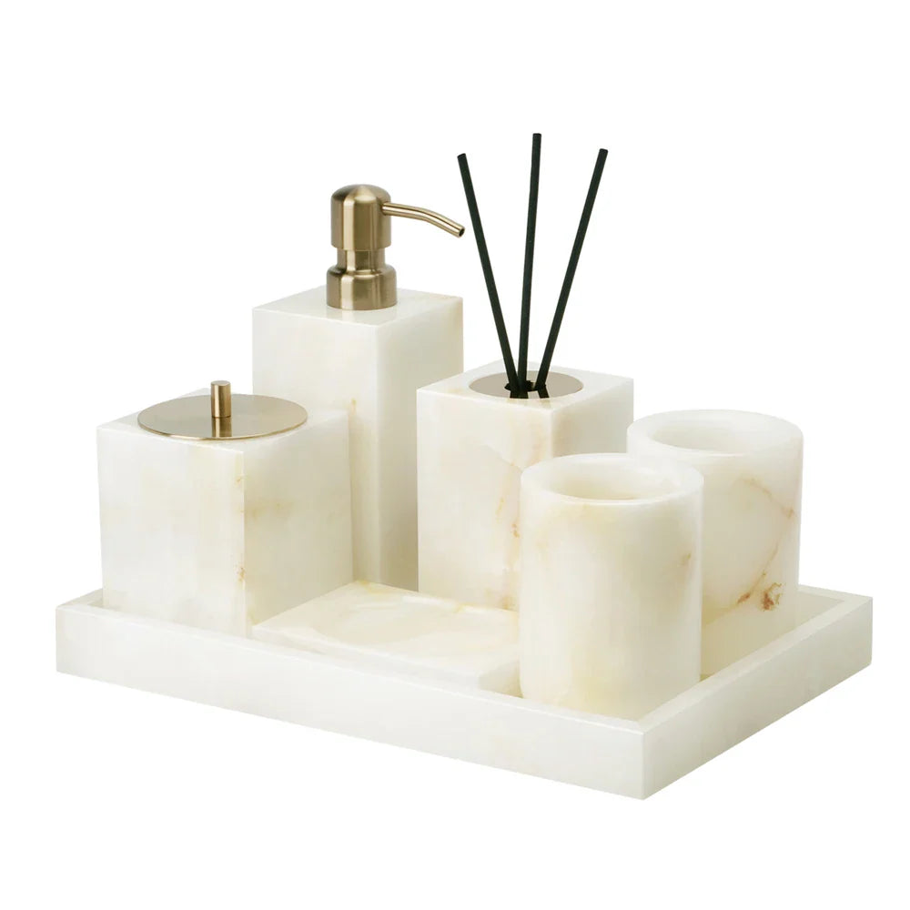 Afralia™ White Onyx Marble Bathroom Accessories Set for Elegant Bath Decor