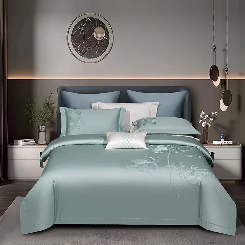 Afralia™ Luxury Flower Embroidery 1000TC Egyptian Cotton Bedding Set - 4Pcs