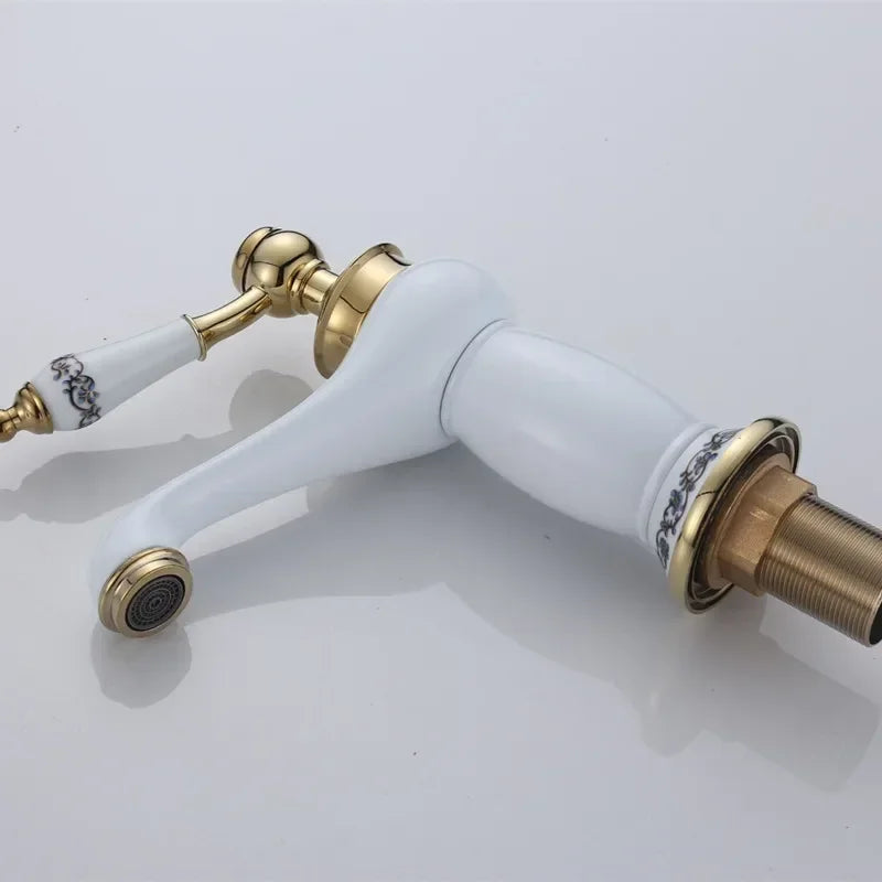 Afralia™ High Quality White Ceramic Basin Faucet with Golden Finish