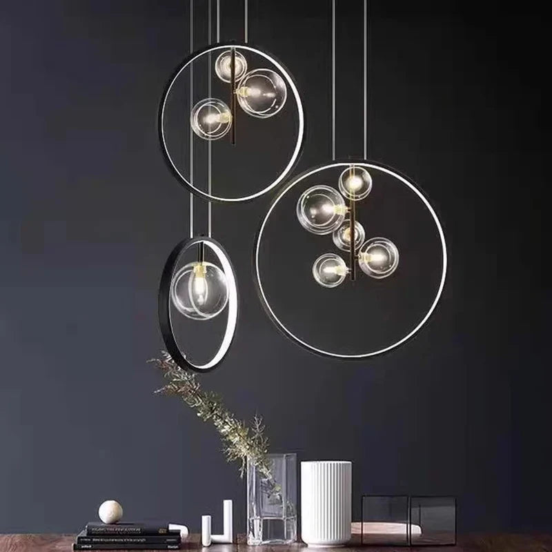 Afralia™ Bubble Glass Chandelier LED Dining Table Spherical Lighting