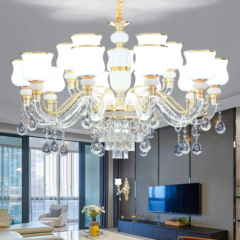 Afralia™ European Luxury Crystal Chandelier: Elegant Main Light for Living Room, Dining Room, Hall