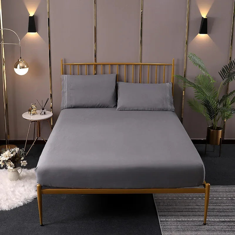 Afralia™ Solid Queen Fitted Sheet with Elastic Band for Single Double Beds