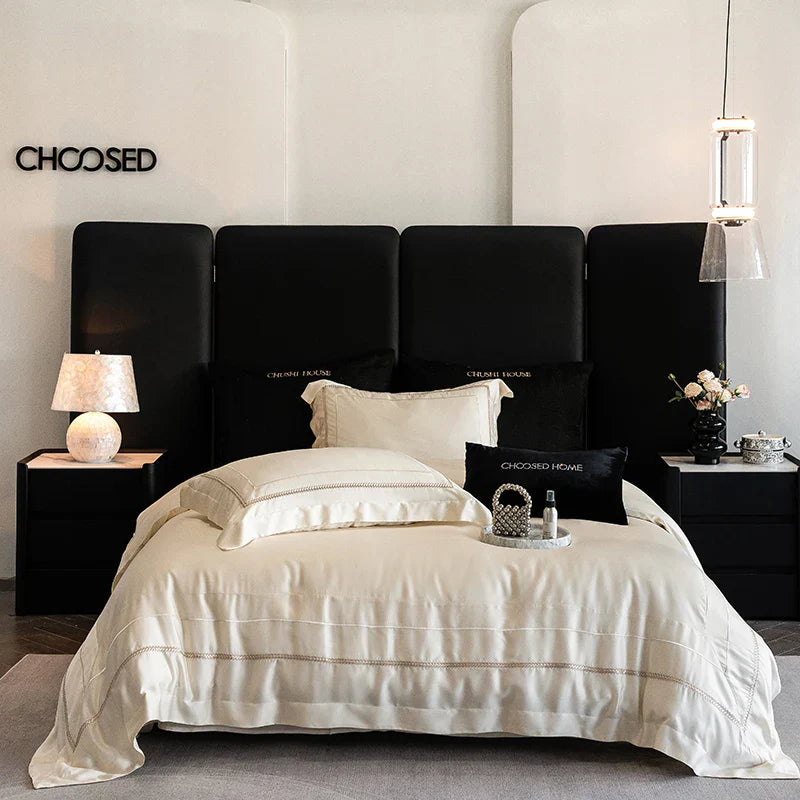 Afralia™ Light Champagne Luxury Embroidery Bedding Set with 1000TC Egyptian Cotton - 4Pcs