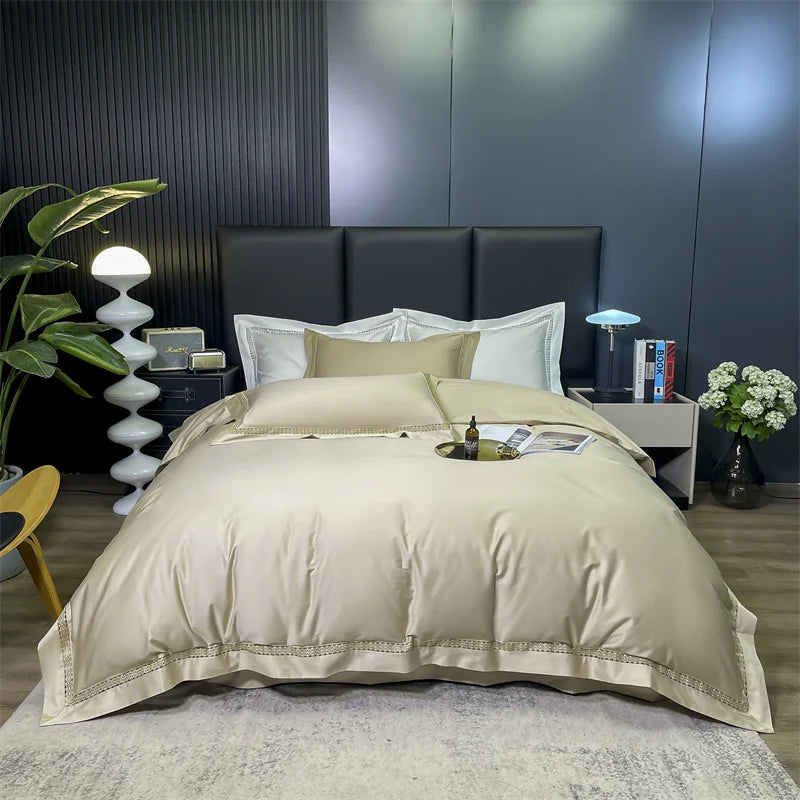 Afralia™ Soft Silky Egyptian Cotton White Bedding Set with Luxury Wide Edge