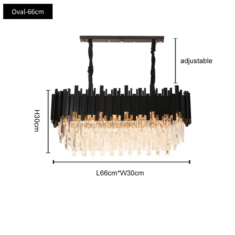 Afralia™ Oval LED Crystal Chandelier: Modern Black Pendant Light for Living Room, Bedroom, Dining Room