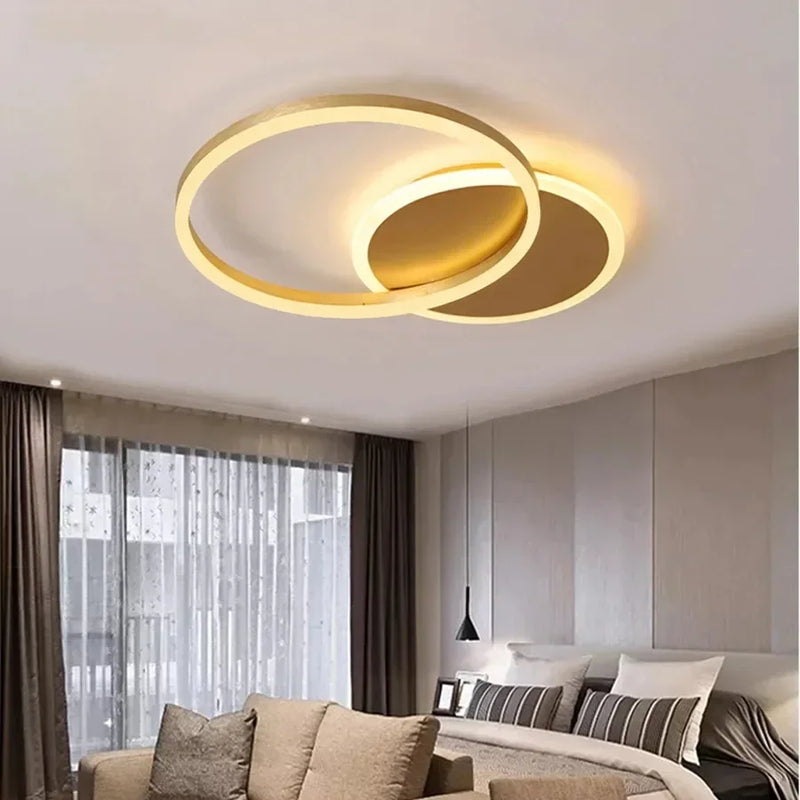 Afralia™ Modern Golden White Ring Chandelier for Living Room, Dimmable LED Ceiling Light