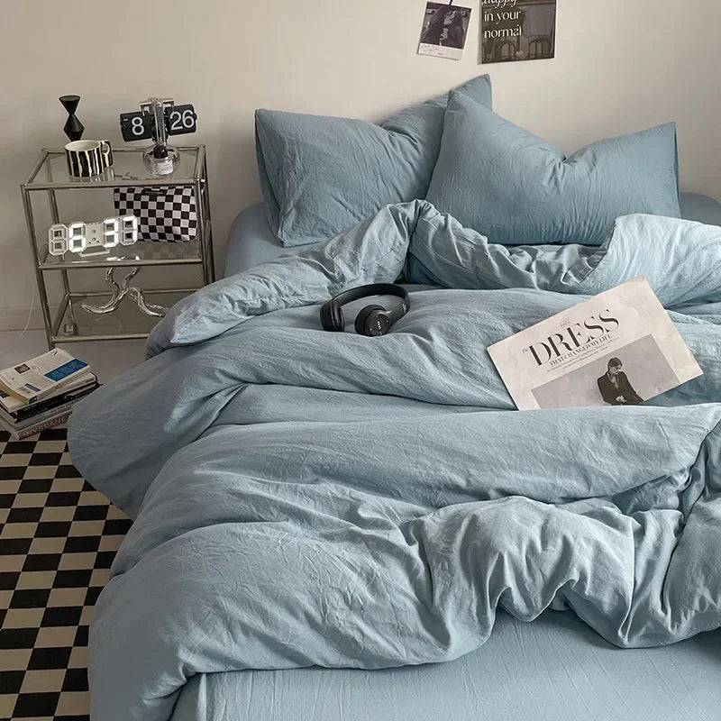 Afralia™ Solid Sleep Naked Cotton Bedding Set 4Pcs, Super Soft Mix Colored Comfort Bed Liner