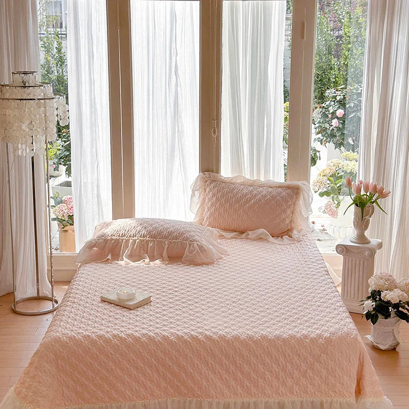 Afralia™ Luxury Lace Edge Bedspread Set with Pillowcases