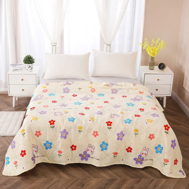Afralia™ Fashion Flower Printed Cotton Jacquard Quilted Comforter - Lightweight & Breathable Summer Blanket