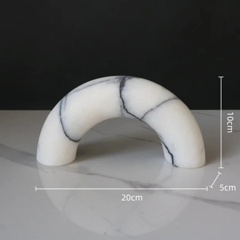 Afralia™ Marble Geometric Arch Sculpture: Elegant Yellow Cave Stone Ornament for Living Room.