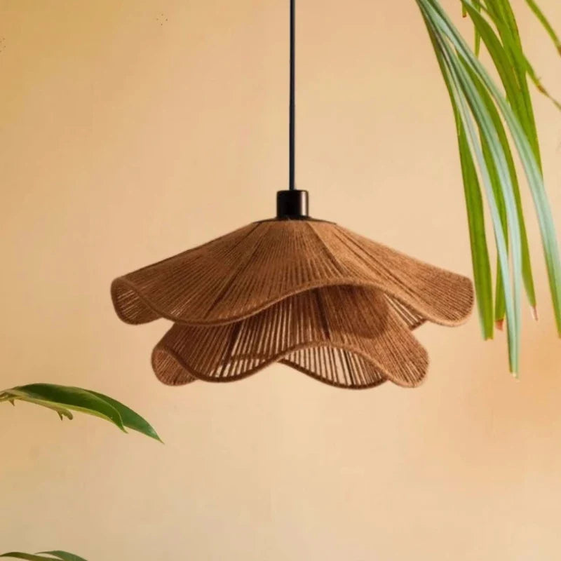 Afralia™ Japanese Hemp Knit Pendant Light E27 LED Lamp - Nordic Wabi Sabi Style