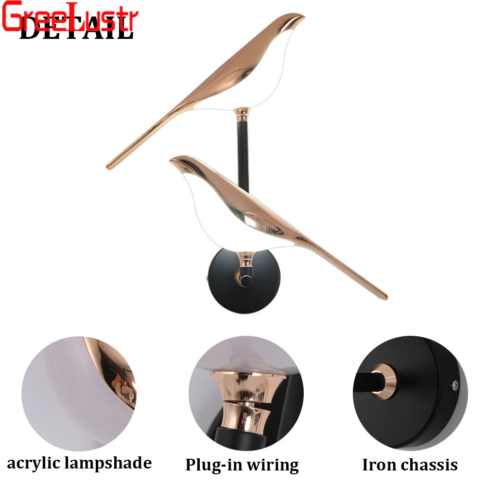 Afralia™ Rose Gold Nordic Bird LED Wall Sconce for Bedroom & Hallway Decor