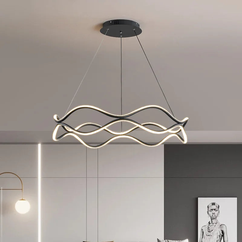 Afralia™ Wave Ring LED Pendant Chandelier for Living Room Bedroom, Modern Circle Lamp Fixture