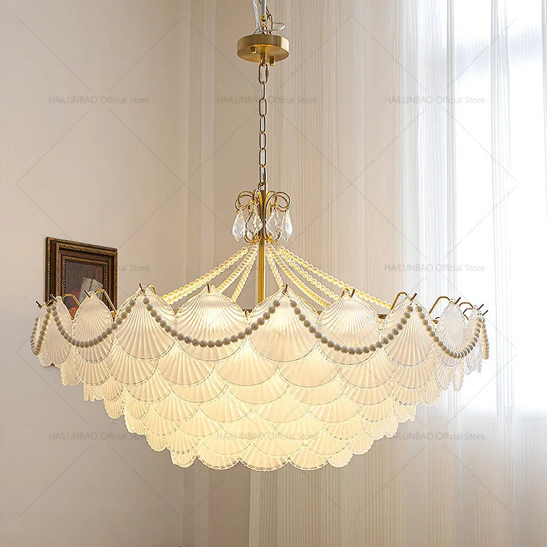 Afralia™ Shell Pearl Glass Crystal Chandelier for Modern Luxury Living Room