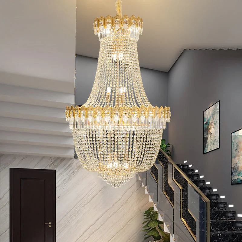 Afralia™ Crystal Chandelier: Luxury Duplex Hotel Living Room Stairwell Design