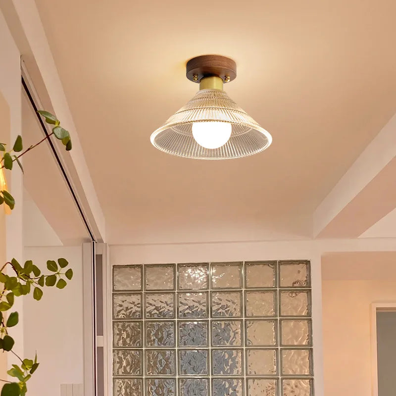 Afralia™ Wood Glass LED Ceiling Lamp Modern Kitchen Living Room Light Fixture