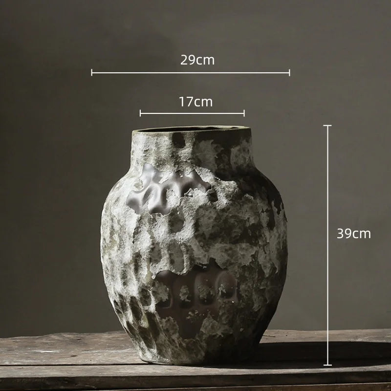 Afralia™ Coarse Pottery Vase Chinese Retro Porcelain Floral Arrangement Home Decor
