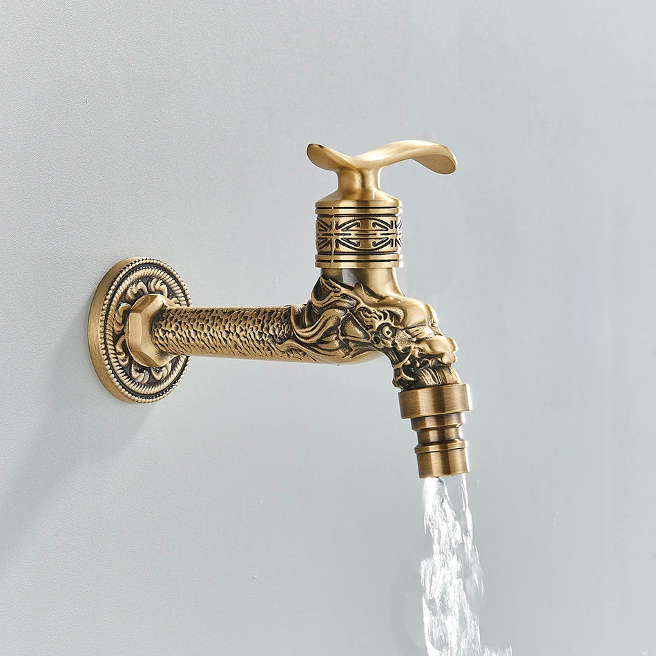 Afralia™ Antique Brass Wall Mounted Washing Machine Faucet for Bathroom, Outdoor, Garden, Bath, Toilet