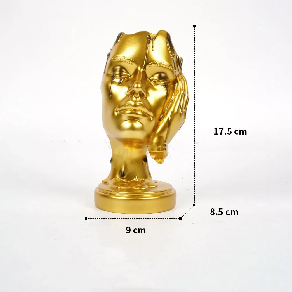 Afralia™ Abstract Face Mask Silence Gold Resin Statue Home Decor Figurine