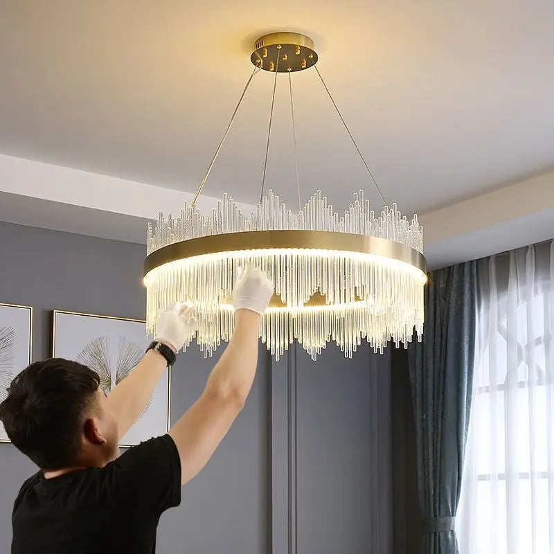 Afralia™ Luxury Crystal LED Chandelier: Modern Dimmable Pendant Light for Bedroom, Living, Dining Room