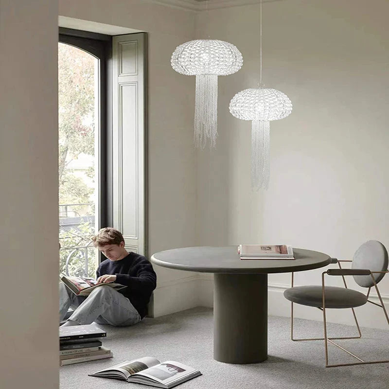 Afralia™ Crystal Tassel Chandelier - Elegant LED Jellyfish Ceiling Light for Living Room