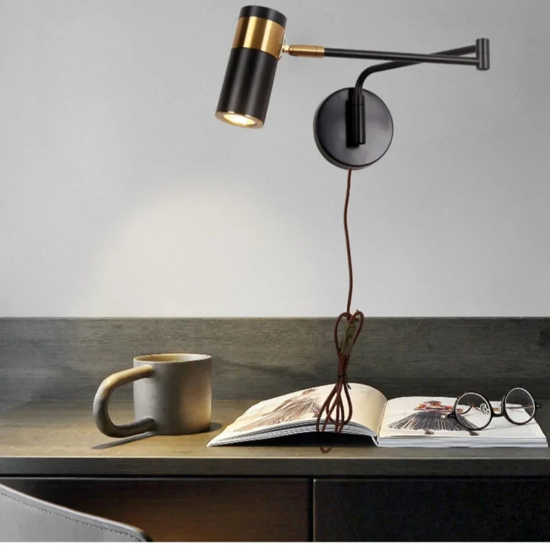 Afralia™ Rotatable LED Wall Sconce Swing Arm Light Fixture for Study and Bedside