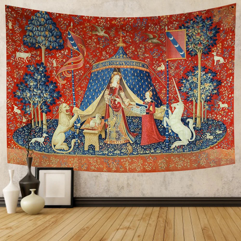 Afralia™ Tapestry Unicorn Hanging Cloth Medieval Ladies Decor Wall Tapestries
