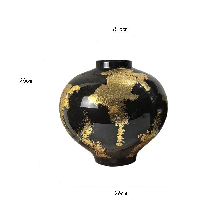 "Afralia™ Gold Foil Pattern Ceramic Vase - Handcrafted Flowerpot Terrarium Home Decor"