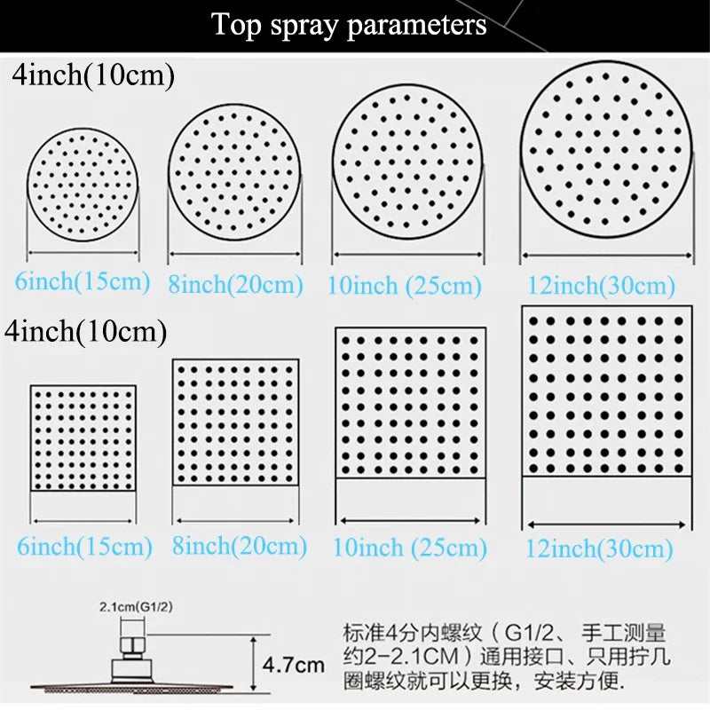 Afralia™ Stainless Steel Rainwater Shower Head for Bathroom with Round and Square Top Spray