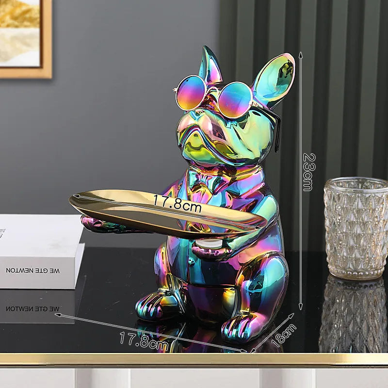 Afralia™ Nordic French Bulldog Butler Sculpture with Tray - Home Decor Gift