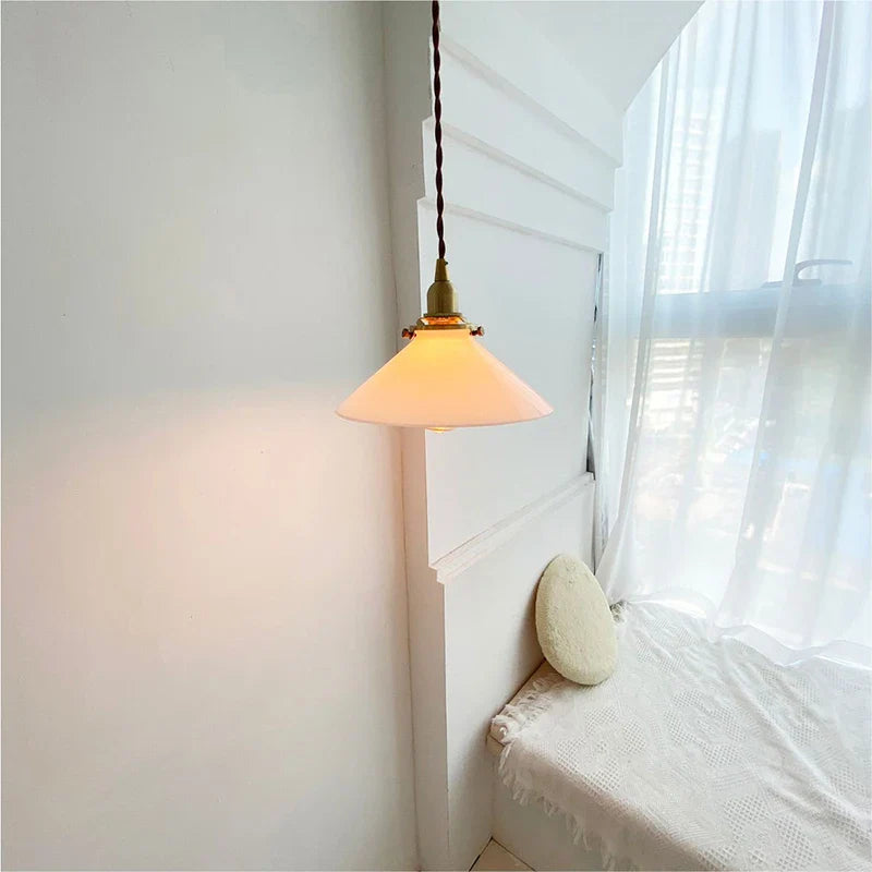 Afralia™ White Glass LED Pendant Lamp Modern Copper Socket Hanging Light