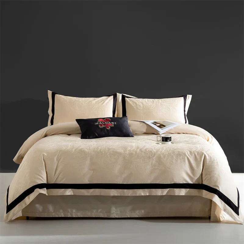 Afralia™ Champagne Gold Satin Jacquard Cotton Bedding Set - 4Pcs