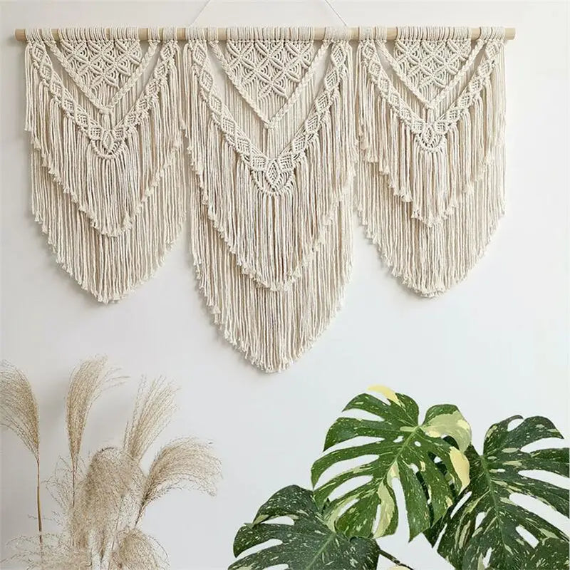 Afralia™ Boho Macrame Tassel Wall Hanging Tapestry with Wooden Stick