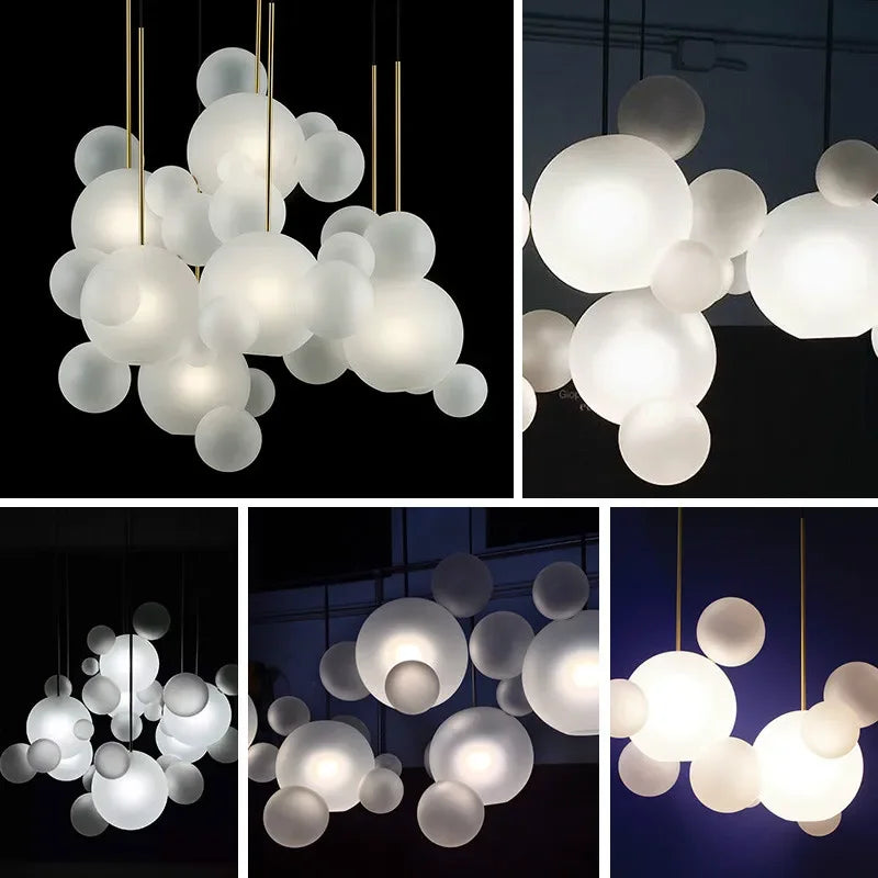 Afralia™ Milky Glass Globes LED Pendant Lights for Dining Room, Modern Luminarias LED Hanging Lamp