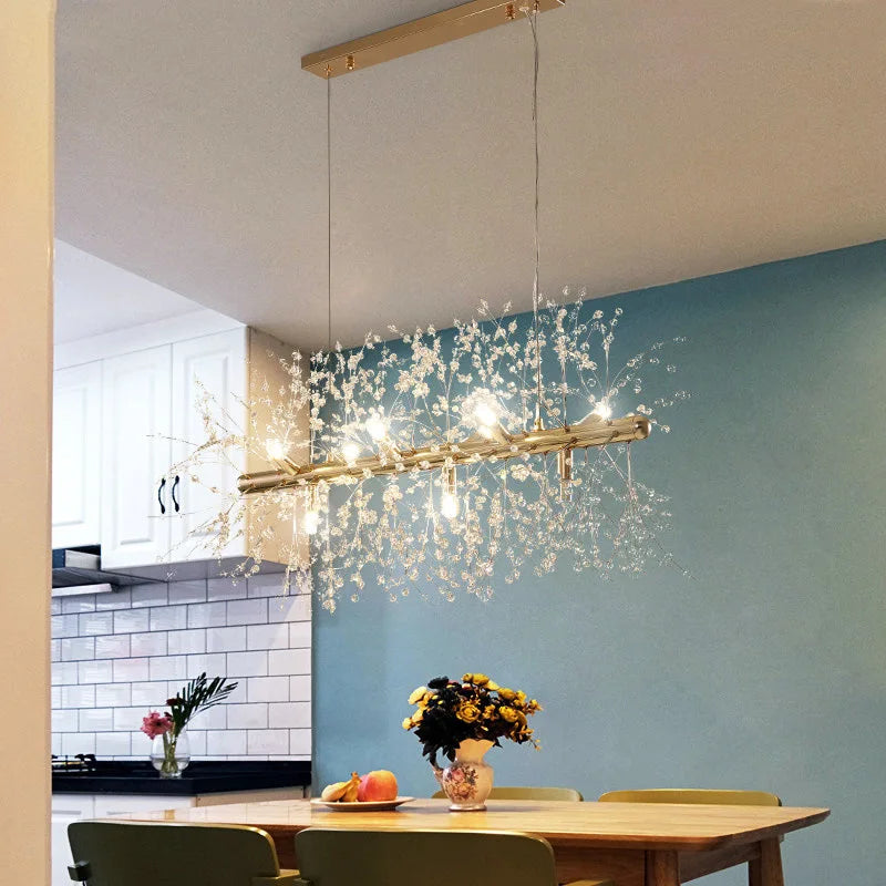 Afralia™ Dandelion Crystal Ceiling Lamp Chandelier for Bedroom Dining Room Kitchen Island