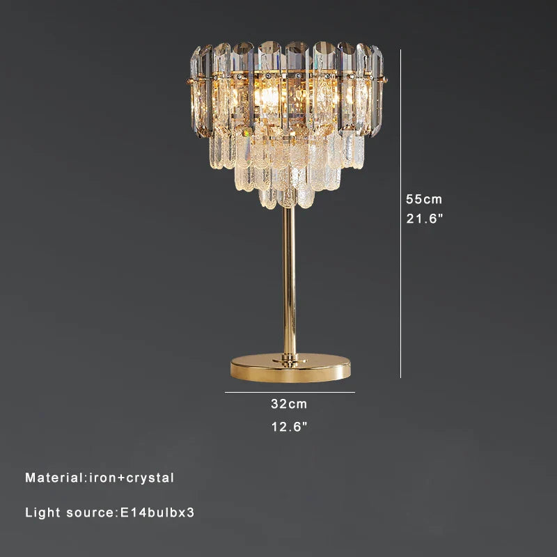 Afralia™ Luxury Crystal Glass Table Lamp Gold Finish 2700K Desk Light with E14 Bulb