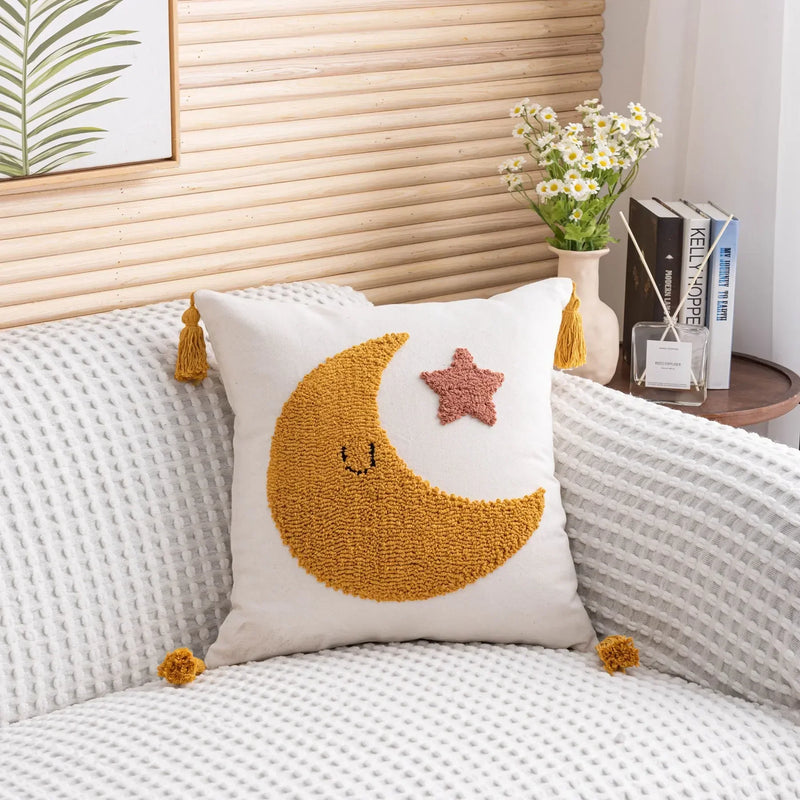 Afralia™ Sun Moon Rainbow Embroidered Cushion Cover Boho Home Decor