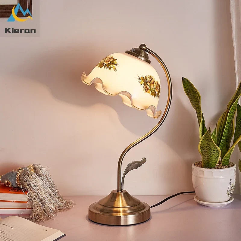 Afralia™ Glass Flower Led Desk Lamp, Dimmable Modern Table Lamp for Bedroom, Living Room