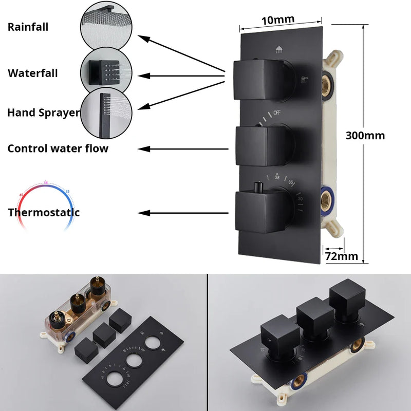 Afralia™ Thermostatic Rainfall Shower Faucet with Massage System for Wall Mount