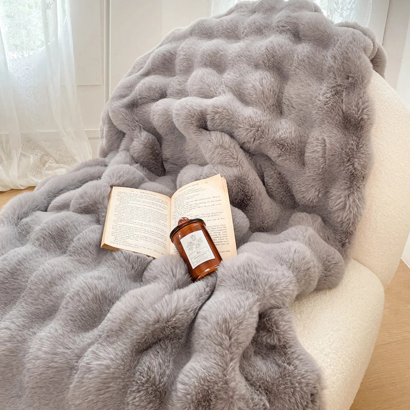 Afralia™ Gradient Pink Double Layer Faux Fur Winter Blanket