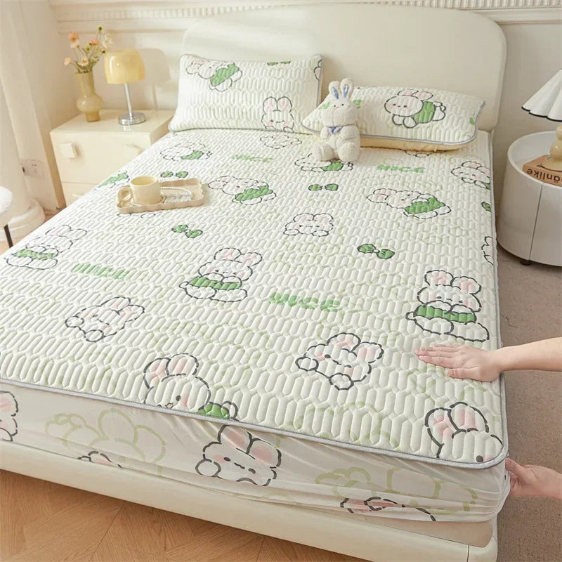 Afralia™ Summer Cartoon Print Silky Latex Cooling Fitted Sheet Set