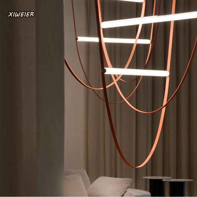 Afralia Leather Belt Chandelier: Modern Glass Tube Designer Lighting for Home, Restaurant & Villa