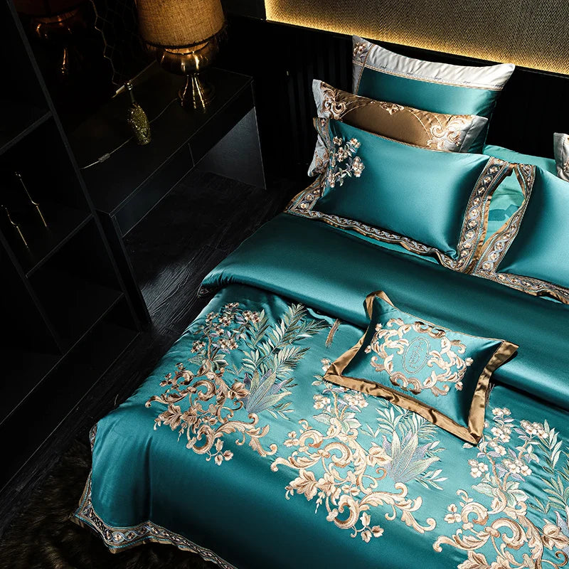 Afralia™ Luxe Brocade Embroidered Cotton Bedding Set - Vintage European Aristocratic Style