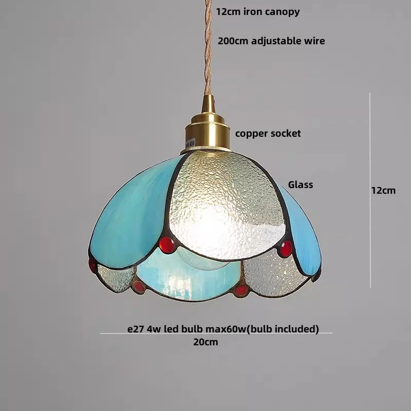 Afralia™ Walnut Wood LED Pendant Light Fixture Hand Stitched Glass Hang Lamp