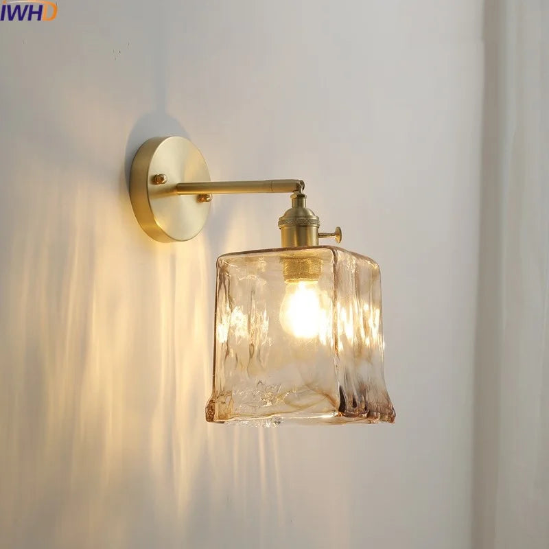 Afralia™ Glass Copper LED Wall Lamp with Knob Switch for Modern Home Decor