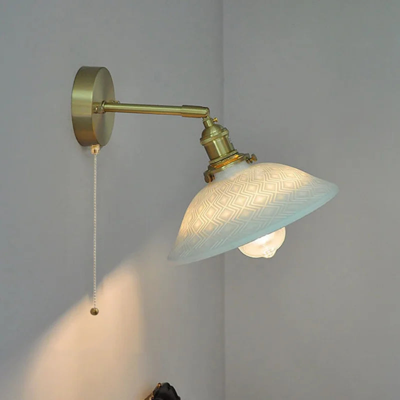 Afralia™ Nordic LED Wall Light Fixture Pull Chain Switch Brass Bedside Lamp